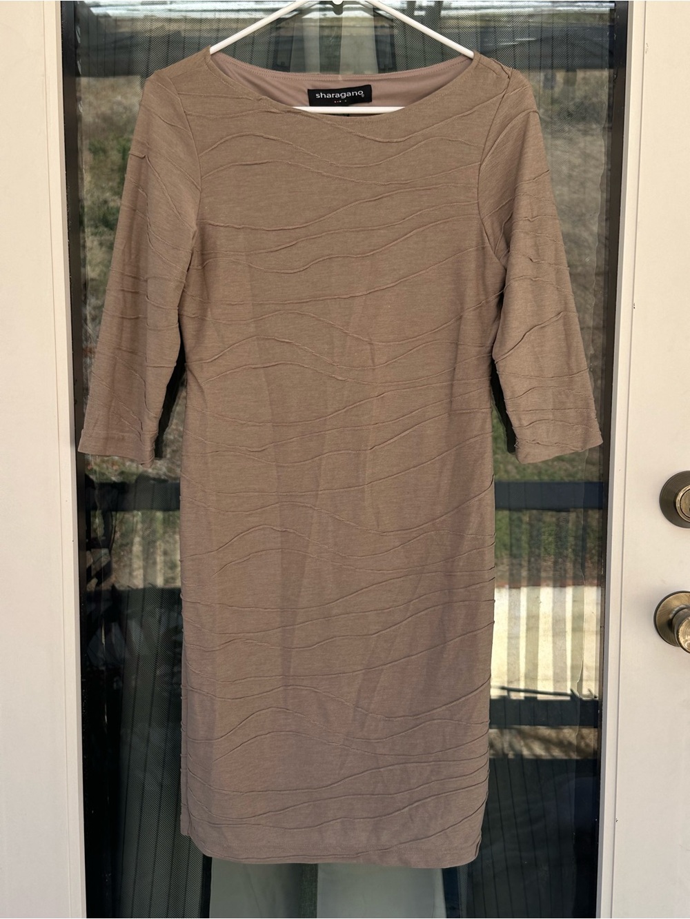 Sharagano Taupe Midi Sheath Dress